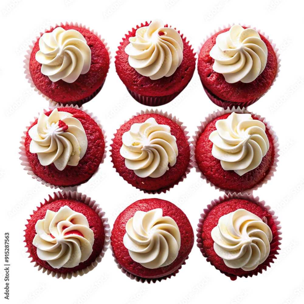 Vegan red velvet cupcakes top view isolated on transparent background. Vegan red velvet cupcakes top view isolated on transparent background.