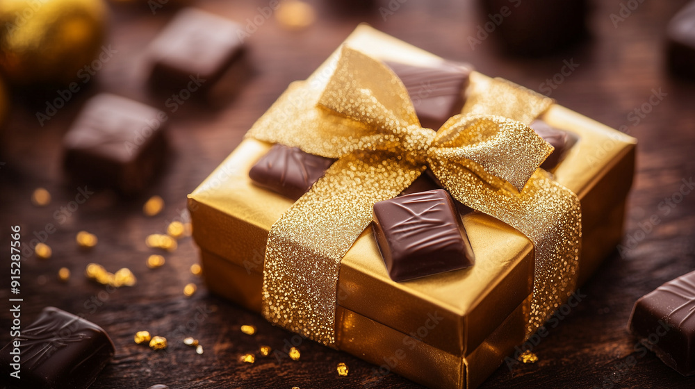 Chocolate box wrapped in gold Chocolate box wrapped in gold