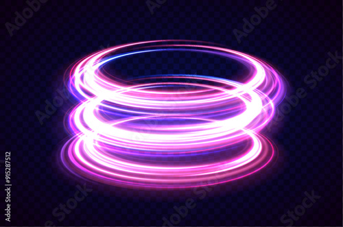 Brilliant galaxy light blue ellipse glowing podium. Abstract bright neon loop with transparency. Glowing spiral cover.Neon light circle of speed in the form of a round whirlpool.	