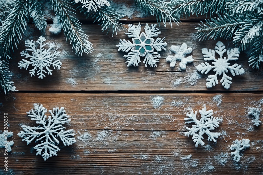 Christmas snowflake background on wooden table Christmas snowflake background on wooden table
