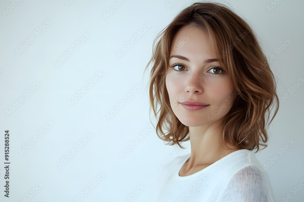 Beautiful young European woman with clean fresh skin on white background. Face care, Facial treatment concept Beautiful young European woman with clean fresh skin on white background. Face care, Facial treatment concept