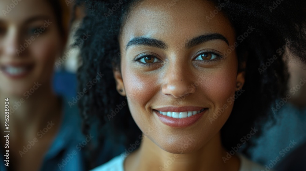 A close-up shot of a woman smiling directly at the camera A close-up shot of a woman smiling directly at the camera
