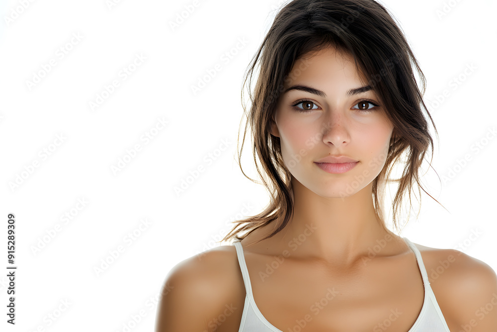 Beautiful young European woman with clean fresh skin on white background. Face care, Facial treatment concept Beautiful young European woman with clean fresh skin on white background. Face care, Facial treatment concept