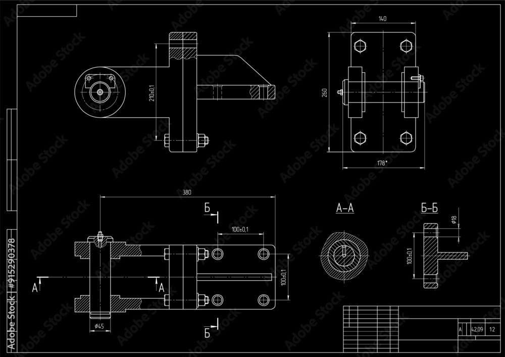 Vector drawing of steel mechanical part with through holes
and dimension lines.
Engineering cad scheme. Technical template. Vector drawing of steel mechanical part with through holes
and dimension lines.
Engineering cad scheme. Technical template.