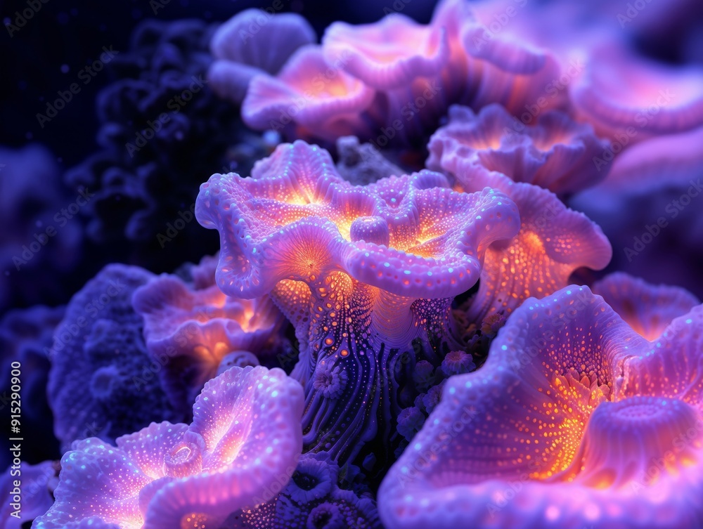 Fototapeta premium Close-Up of Glowing Coral Reefs in Vibrant Underwater Scene
