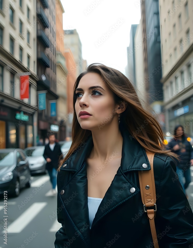 Obraz premium A attractive woman is walking in the city
