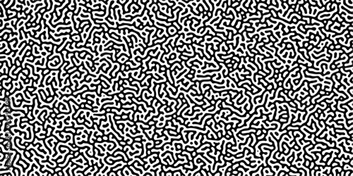 Turing reaction diffusion monochrome seamless pattern with chaotic motion .Linear design with biological shapes. Organic lines in memphis. abstract turing organic wallpaper background .	