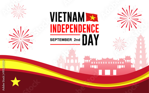 elegant background of Vietnam Independence Day greeting. Vietnam Independence Day Illustration on 02 September 1945.