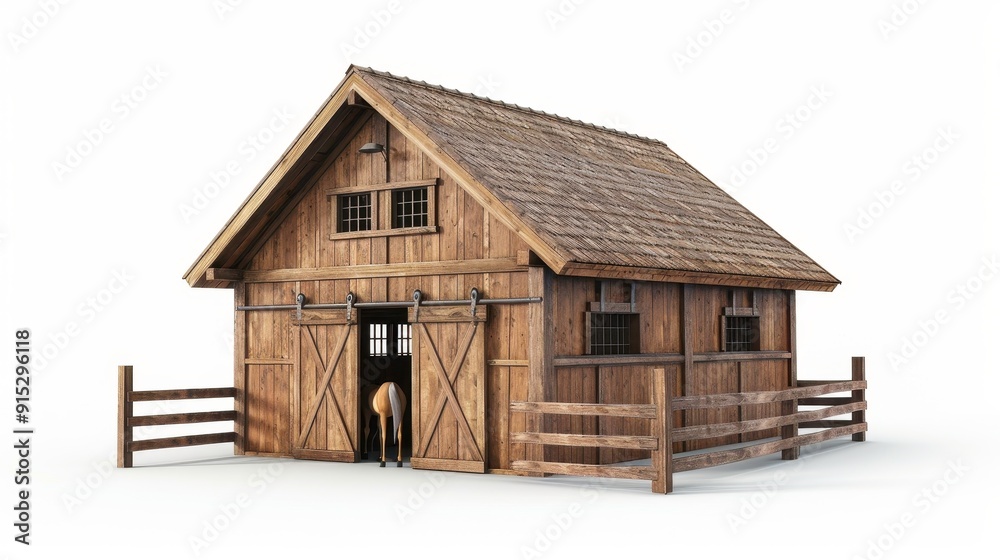 Horse stable, 3D illustration, realistic, isolated on white background Horse stable, 3D illustration, realistic, isolated on white background