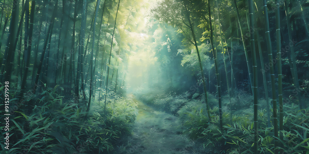 Fototapeta premium Bamboo forest in foggy morning