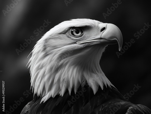 A majestic eagle in a black and white photograph