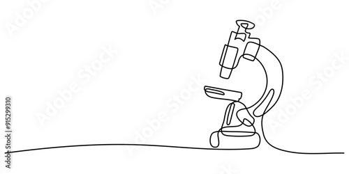 Continuous one line drawing of microscope laboratory. Microscope line art vector illustration. Research and science, microbiology medical research concept