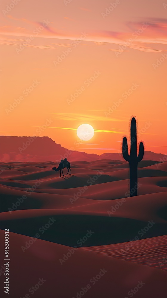 Obraz premium Desert Landscape with Sand Dunes Stretching into the Horizon. AI generated illustration.