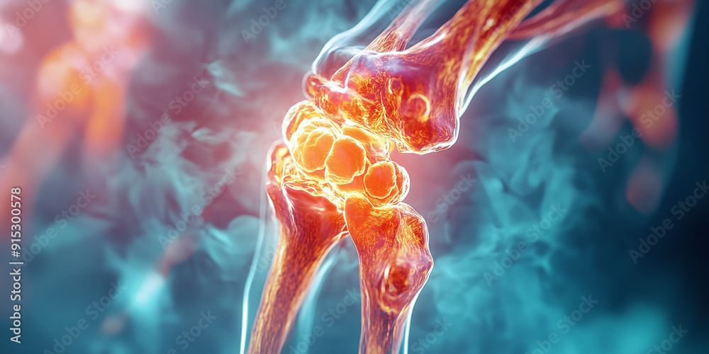 3D rendering of a human joint with inflammation