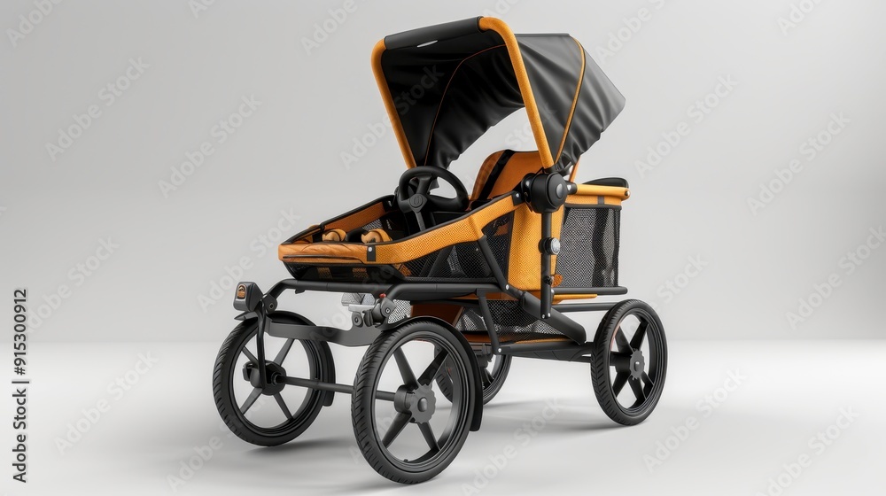 Pet stroller, 3D illustration, realistic, isolated on white background Pet stroller, 3D illustration, realistic, isolated on white background