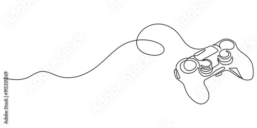 Line drawing of a game stick. Game joystick and controller for eSports computer concept in simple linear style. Relaxing at home. Doodle vector illustration