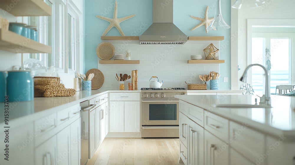 Fototapeta premium A coastal kitchen with a beachy vibe
