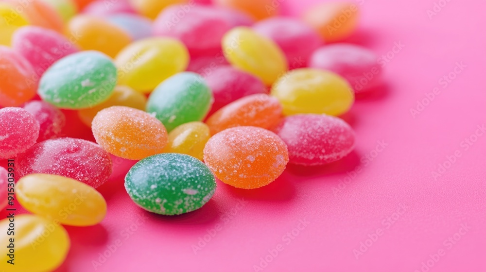 Jelly Beans on Pink Surface Jelly Beans on Pink Surface