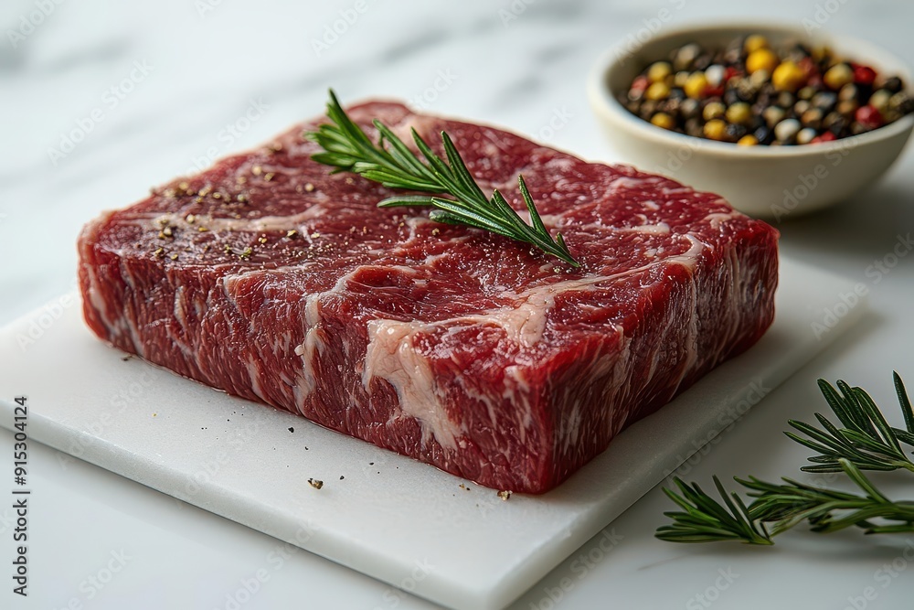 hyperrealistic raw beef cut on pristine white background intricate marbling visible glistening surface capturing interplay of light on meats texture hyperrealistic raw beef cut on pristine white background intricate marbling visible glistening surface capturing interplay of light on meats texture