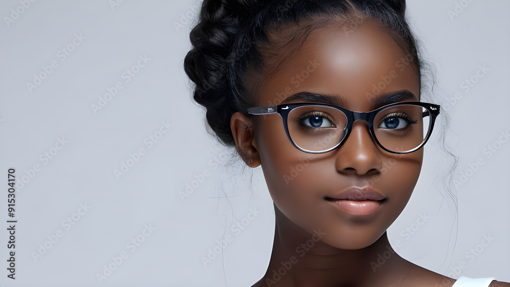 Portrait of beautiful african american woman wearing eyeglasses Portrait of beautiful african american woman wearing eyeglasses