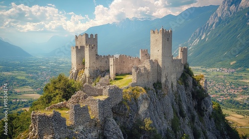 Mysterious Medieval Castle Under Moonlit Sky