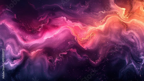 Colorful cosmic abstraction depicting stunning swirling patterns of purple, orange, and pink hues in the universe at night