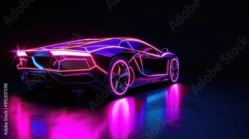 Neon-Lit Supercar in the Dark