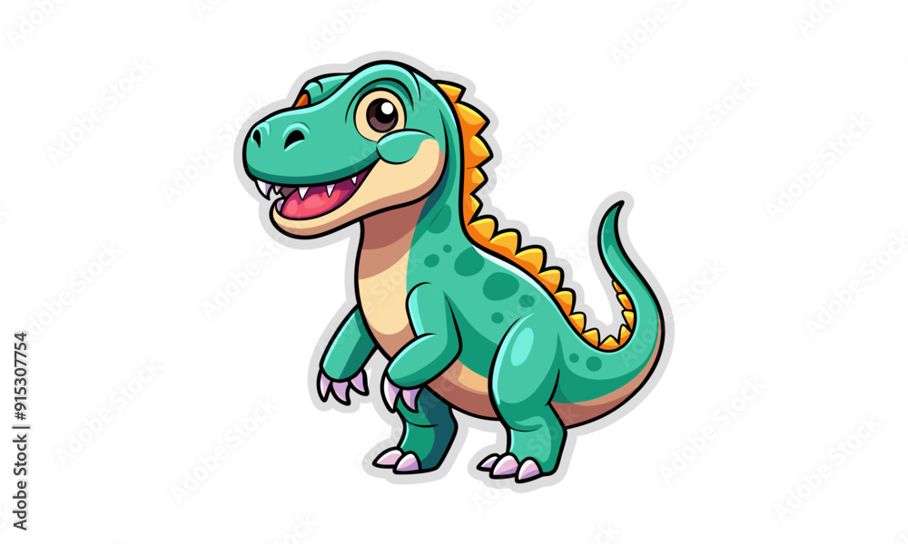 Fototapeta premium Iguanodon Dinosaur Cartoon Sticker Vector, Illustration