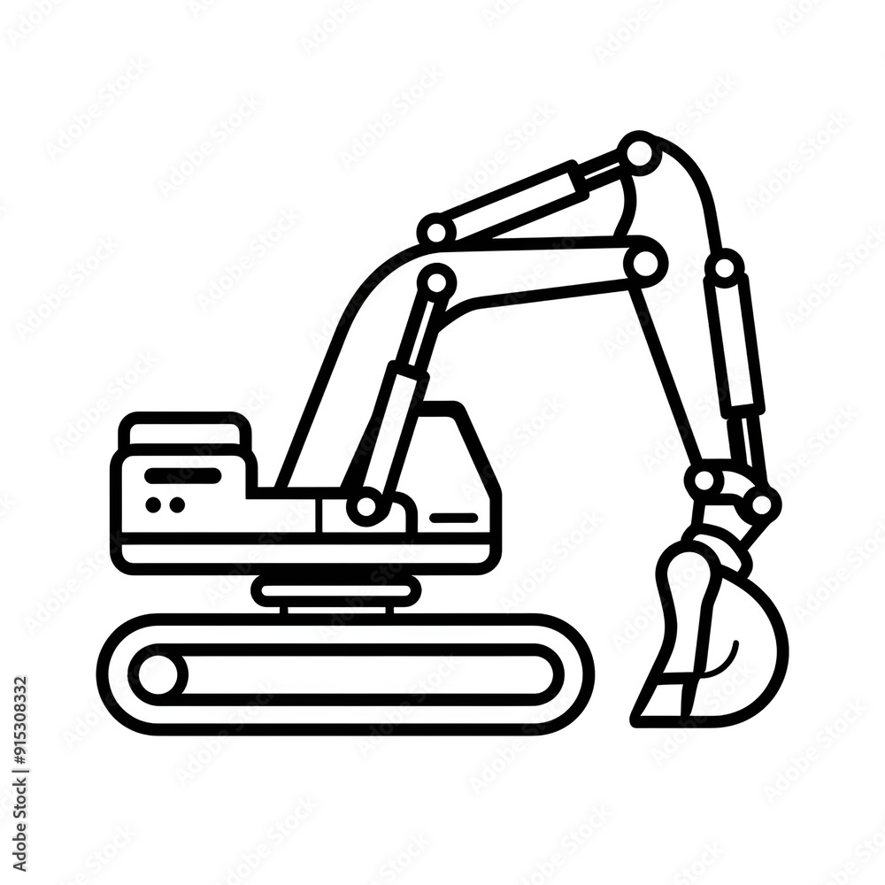 an icon of the outline silhouette of an excavator, using only black lines on white background, Generative AI an icon of the outline silhouette of an excavator, using only black lines on white background, Generative AI