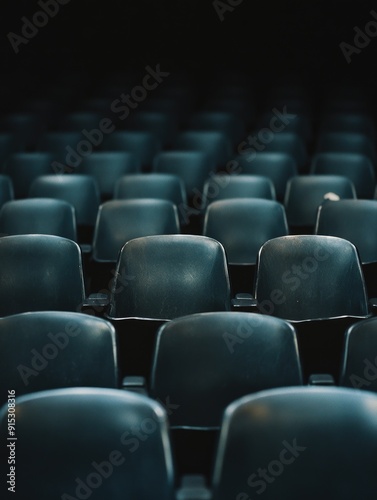 Empty Blue Seats in Dark Room