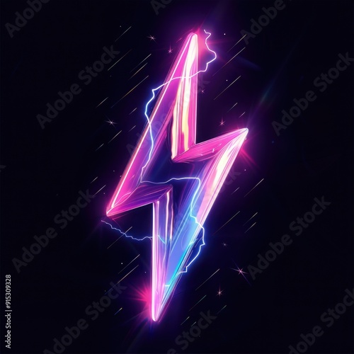 3D celestial graphic of single lightning icon purple lighting symbol.