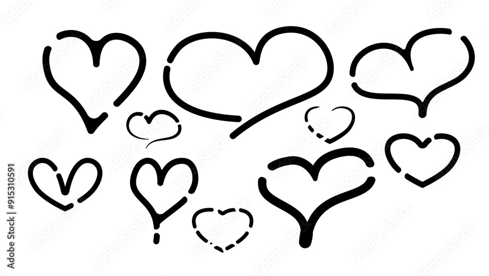 heart different shapes, black isolated silhouette heart different shapes, black isolated silhouette