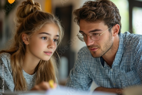 Teenager Learning About Compound Interest from Investor in Profile View