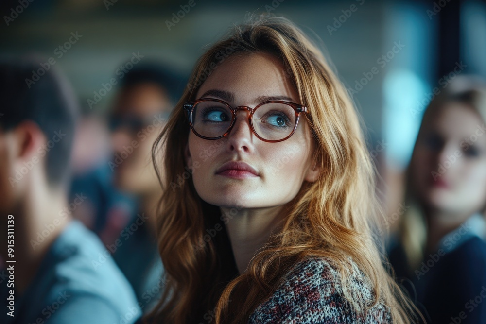 Woman wearing glasses looking away Woman wearing glasses looking away