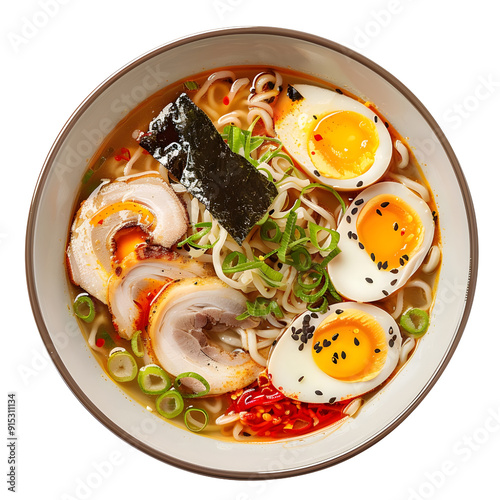 Ramen, photograph, Studio lighting, full body, isolate on white background.