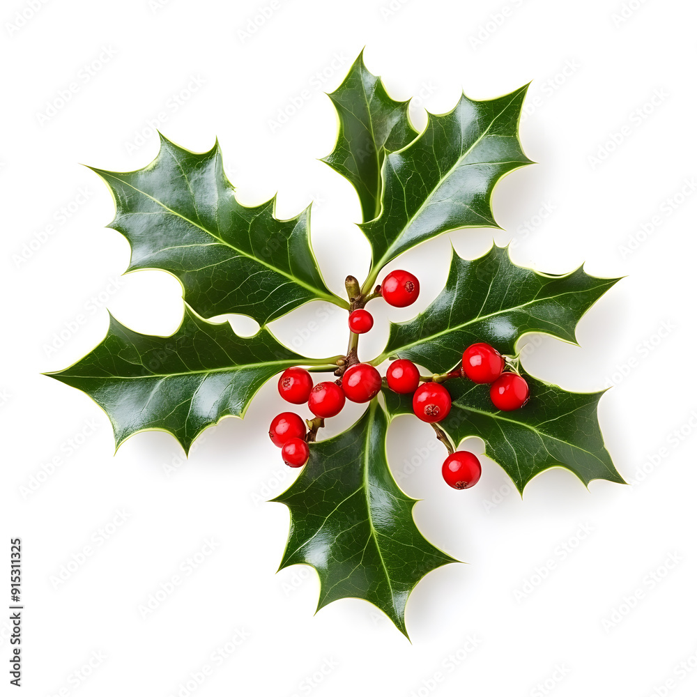 Holly leaves and berries isolated on white background Holly leaves and berries isolated on white background