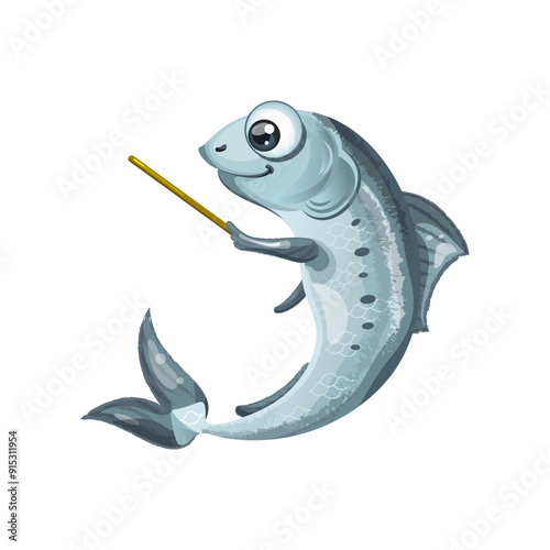 Cartoon Sardine Promoting Protein and Omega 3. Vector Illustration.