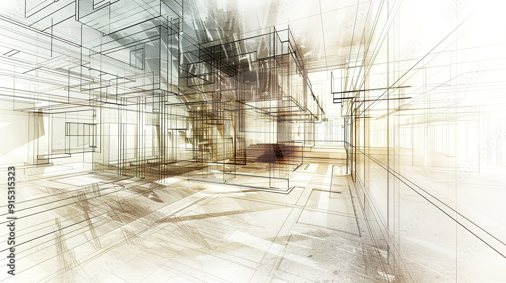 Fototapeta premium The Fascinating World of Abstract Architectural Drawings: A Blend of Creativity and Innovation. Showcasing Unconventional Designs and Inspiring Spatial Concepts.