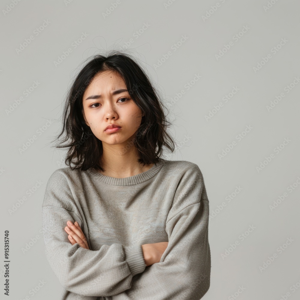 Pensive woman with crossed arms Pensive woman with crossed arms
