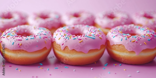 Pink frosted donuts with sprinkles photo