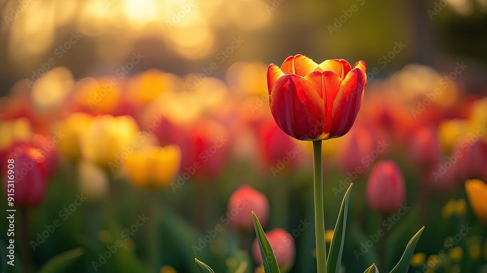 Colorful red and yellow tulips blooming in a vibrant spring garden Colorful red and yellow tulips blooming in a vibrant spring garden