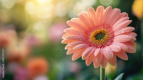 Close-up of a vibrant red and yellow gerbera daisy in bloom, showcasing the beauty of summer flora and nature