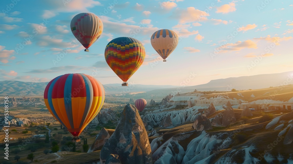 Obraz premium Colorful Hot Air Balloons Flying Over Cappadocia. AI generated illustration.