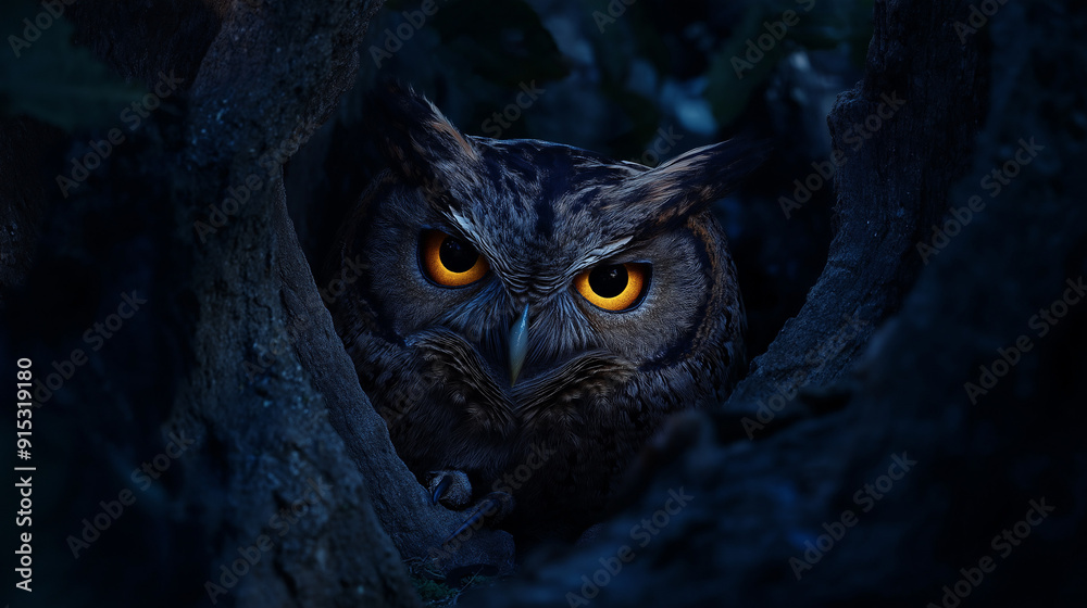 owl on the tree, Owls or nightjars in a moonlit forest, with their eyes glowing in the darkness owl on the tree, Owls or nightjars in a moonlit forest, with their eyes glowing in the darkness