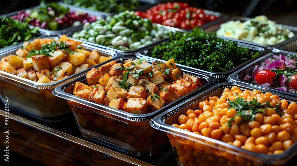 Obraz premium A table full of food with a variety of salads and vegetables