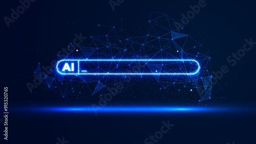 Futuristic AI prompt bar illustration. High-tech background concept. Glowing searching bar with plexus lines