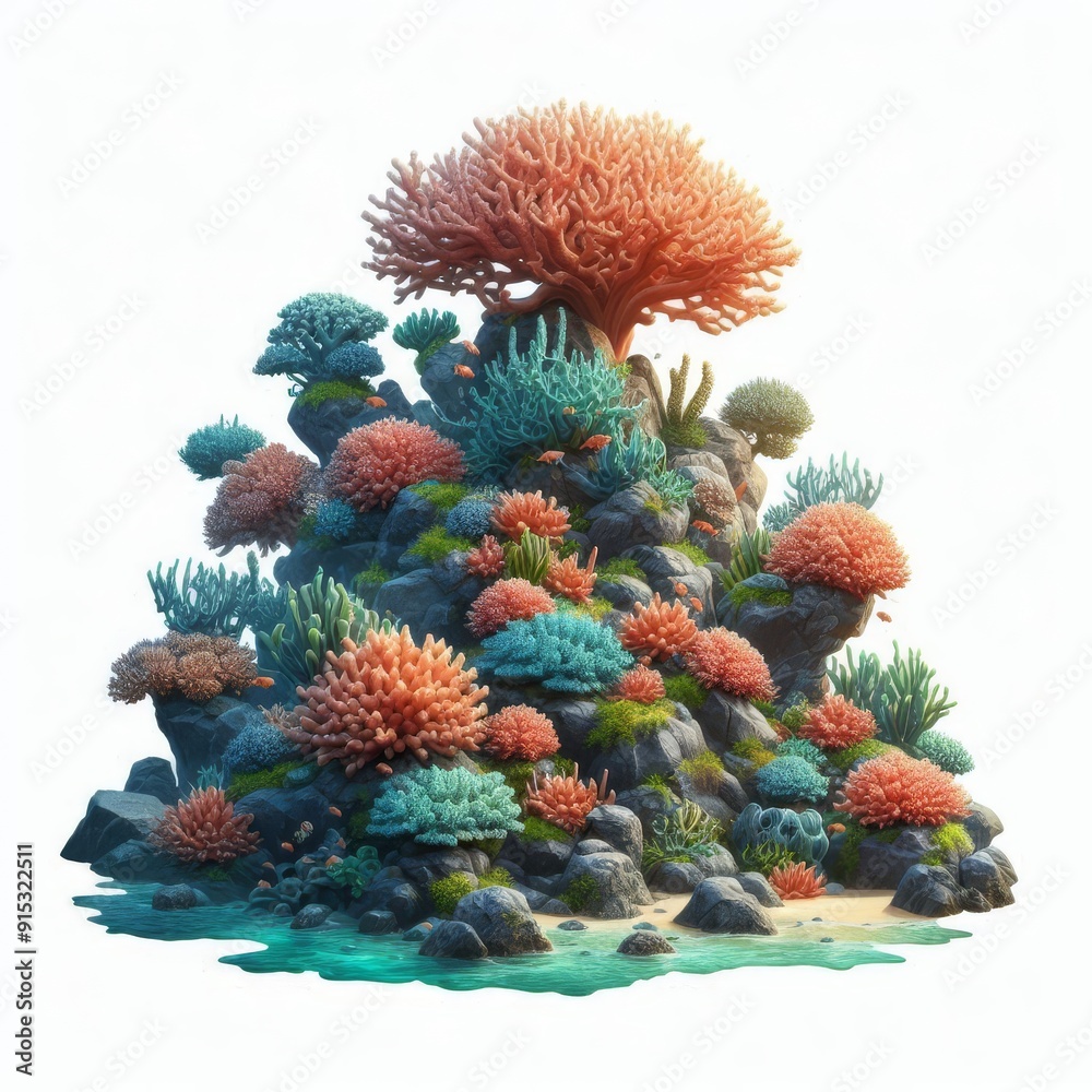 A tropical coral reef on rocks isolated on a white background
A tropical coral reef on rocks isolated on a white background