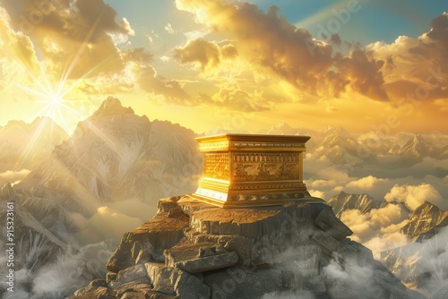 Covenant: Ancient Ark on Mountain Summit, Biblical Artifact in 3D Rendering