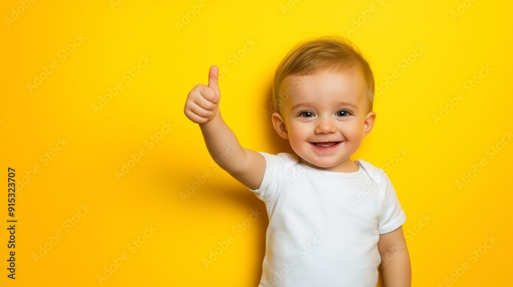 A baby is smiling and giving a thumbs up A baby is smiling and giving a thumbs up
