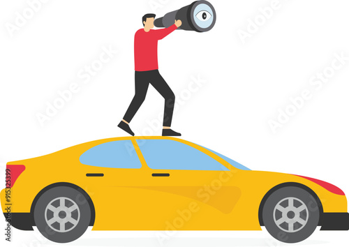 Business team travels by car. Concept business vector, Transportation, Travel, Technology.

